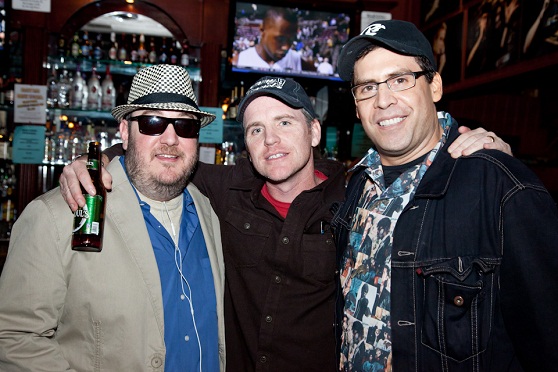 Photo of one moderately funny guy with two extremely funny guys. Brian Fischler with Greg Fitzsimmons and Pablo Francisco at the Melrose Improv